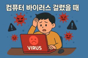 컴퓨터 바이러스 걸렸을 때 대처법을 표현하는 일러스트