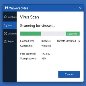 바이러스 검사 중인 Malwarebytes 프로그램 이미지