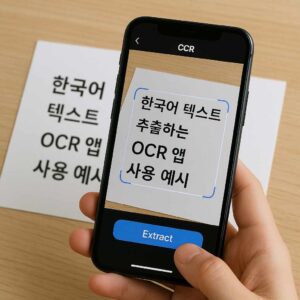 스마트폰으로 사진 속 한글 텍스트를 추출하는 OCR 앱 사용 예시 이미지